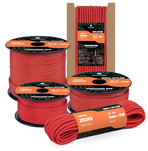 Kamu Synber 550 Paracord 4mm 50m Typ III Schnur 7 Stränge Nylon Seil | Tragkraft 250kg, Nylon, Basteln, Outdoor, Camping, Survival, Fallschirmschnur