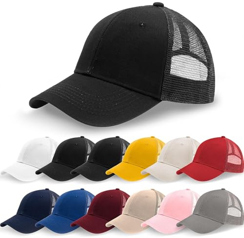 YFNVH 12 Pack Baseball Caps Bulk Unisex Adjustable Trucker Hats for Adult Kid Cotton Mesh Golf Cap for Men Women Outdoor Sport, 11 Colours Multicolour