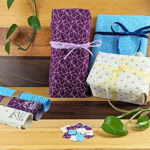 Stoffverpackt Geschenktücher, Geschenkverpackung aus Stoff wiederverwendbar, aus Baumwolle, nachhaltiges Geschenktücher Set, Geschenkstoffe Geburtstag (Set Brilliant)