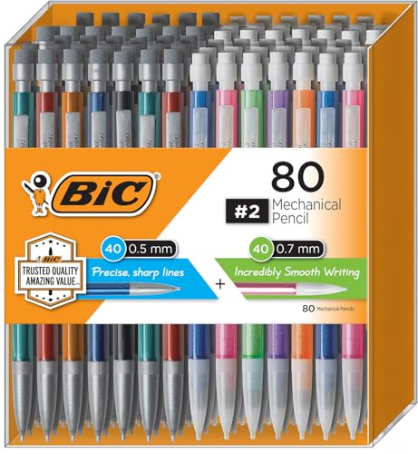 BIC Mechanical Pencils 0.7mm & 0.5mm, #2 EXTRA SMOOTH with Various Color Barrels - Two Assorted Sizes, 80 Pack