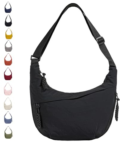 GoPaw Damen Halbmond Schultertasche Hobo Halfmoon Bag Crossbody Moon Bag mit Verstellbarer Schultergurt Damen Halbmond Tasche (Schwarz)