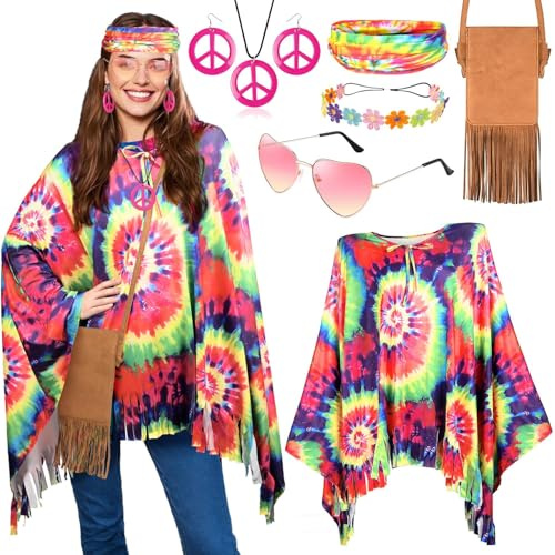 iZoeL Hippie Kostüm Damen, 70er 80er Jahre Bekleidung Accessorie Karneval