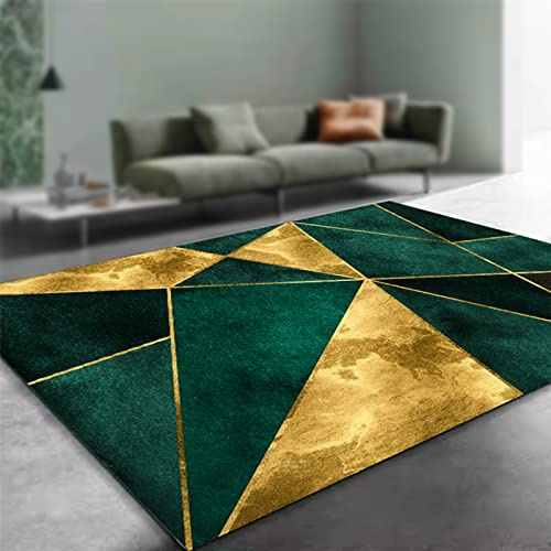 Yaaxinb In- & Outdoor Teppich kurzflor rutschfest,waschbarer Teppich Junge mädchen Orientteppich für Wohnzimmer Schlafzimmer Küche,Smaragd, Dunkelgrün, Gold, Gelb 160 cm x 230 cm