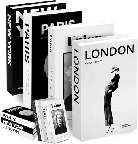 4 Pièces Livre Decoration, Livres Décoratifs d'Intérieur Luxe, Faux Livre Déco, Faux Livres Pliables pour Décoration de la Maison, Livre Deco pour Etagère de Livres (Noir et Blanc)