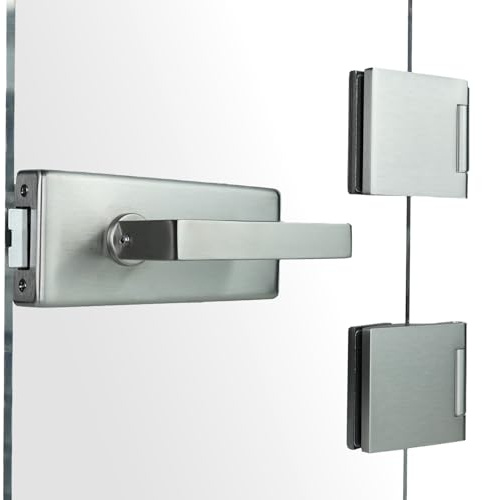 FELGNER Garniture de porte en verre Parma sans perçage | 3 charnières | Serrure pour porte en verre avec poignées | Idéal pour bureaux, cabinets médicaux, hôtels, restauration | Acier mat