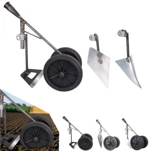 Weeding and Planting Double Wheels Hoe, Multi-Functional Soil Loosening/Trenching/Weeding Hand-Pushed Wheel Hoe Tools, Power-Assisted Weeding Scarifying Hoes, Tiller Gardens and Beds Tools