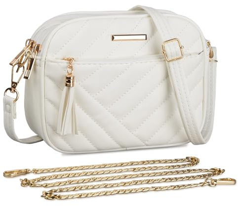 FITDON Crossbody Bag for Women, Small Leather Cross Body Bag Ladies Handbag Shoulder bags Phone Purse with 2 Detachable Straps, Beige