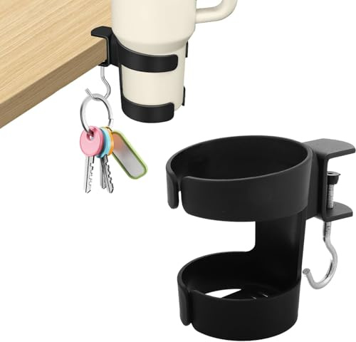 Srvauyea Portavasos de Escritorio Porta, Soporte Taza Escritorio, Porta-Copos de Secretária, Botellas de Agua Portabebidas Ajustable Portavasos con Gancho para Mesas de Escritório e de Jogo
