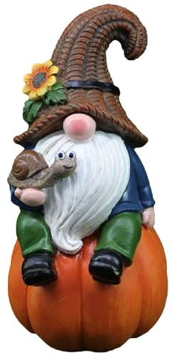 FIXOSHEE Nain de Jardin Décoratif Automne Résine Statue de GNOME Citrouille Décoration Intérieure et Extérieure pour Fête