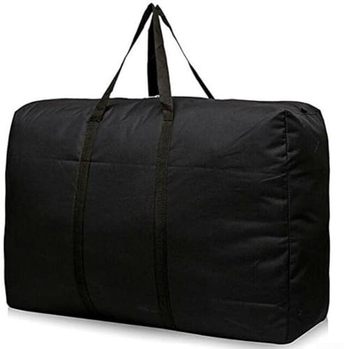 Sac de rangement extra large en tissu Oxford imperméable 96 L avec fermetures éclair solides pour déménagement, camping, shopping, linge, jouets, noir, 80 x 48 x 25 cm
