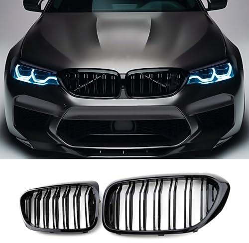 Jinpengyong Nieren Schwarz Kühlergrill für BMW 5er G30 G31 2017-2020 PRE | Doppelsteg Gitter Schwarz Glanz Kühler Front Grill Links Rechts ABS Frontgrill Kühlergitter