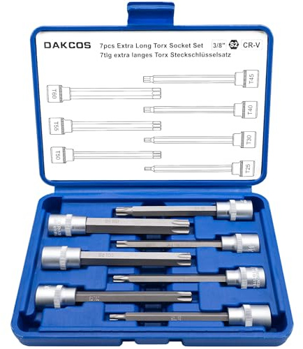 DAKCOS 7-delade långa 3/8 torx hylsor, torx bit socket set T25–T60