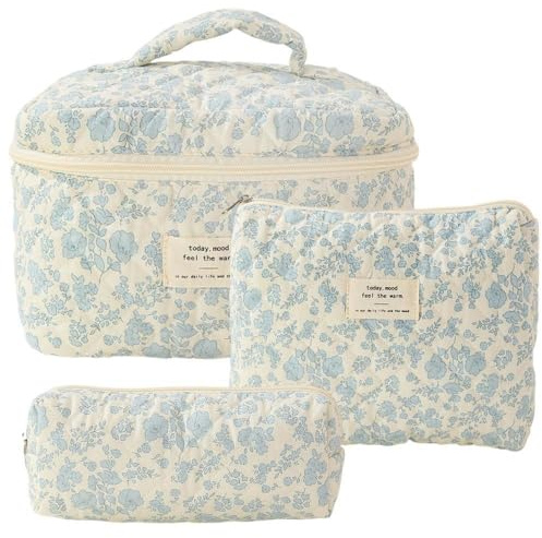Reise-Kulturbeutel-Set, 3-teilig, für Damen, gesteppt, mit Reißverschluss, praktische Kosmetiktasche