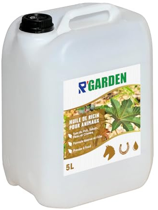 r garden Huile de Ricin pour Animaux – Usage Externe – Soin du Poil, Sabots, Peau et Crinière – 100% Pure et Naturelle – Non Comestible – 5L