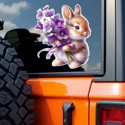 2 Stück 11,5 x 13 cm große, wasserfeste Autoaufkleber mit Osterhasenmotiv, geeignet für Autos, Laptops, Motorräder, LKWs und Fensterscheiben | #DZ189