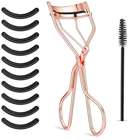 QFGasre Eyelash Curler Lash Curler with 10 Replacement Refill Pads Built-in Comb Professional Makeup Tool for Eyelashes Superior Curling Portable Metal Eyelash Curlers Lasting Curl Eyelashes Brush