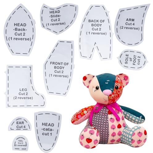 Larfraecy Professional 15 Inch Memory Bear Sewing Patterns Template Set DIY Tool Bear Rag Doll Quilting Templates Ideal Sewing Gifts for Crafters & Beginners,Home Needlework Crafts for Birthday Gift