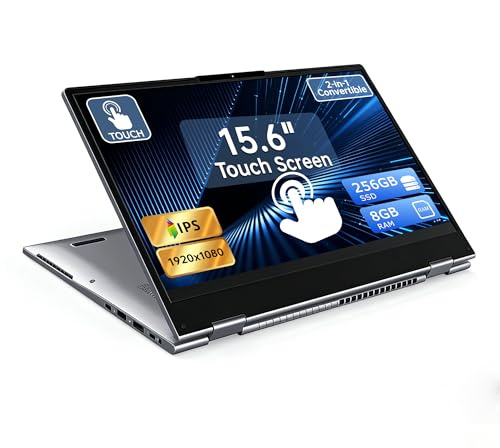 Laptop con pantalla táctil 2 en 1 de 15.6 pulgadas, procesador AMD A9 de hasta 3.2 GHz, 8 GB de RAM 256 GB SSD, portátil convertible con pantalla IPS FHD, USB-C, WiFi, laptop Win11 para trabajo