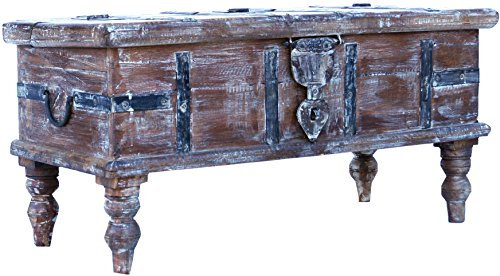 GURU SHOP Antike Holzbox, Holztruhe, Couchtisch, Kaffeetisch aus Massivholz, Aufwändig Verziert - Modell 24, 41x83x37 cm