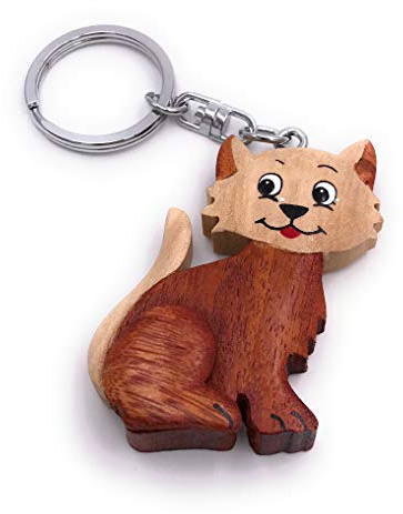 Onwomania Porte-clés Chat en Bois Animal de Compagnie Mignonne Gueule de Bois Chaton Gueule de Bois Pendentif Nez en Fourrure Stubentiger