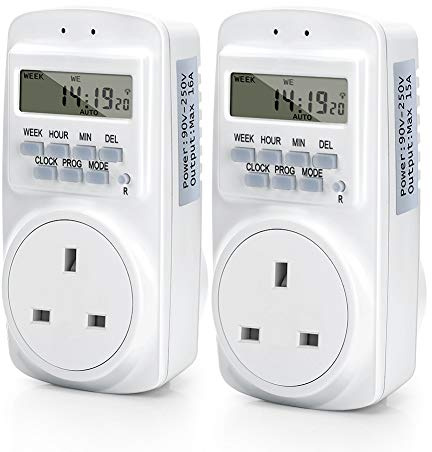 EVTSCAN Timer Plug Socket, Digital Electrical UK Plug Timer Socket, 24 Hours 7 Day Weekly 16 Groups Programmable Light, for Lights, Energy Saver Overload Protection