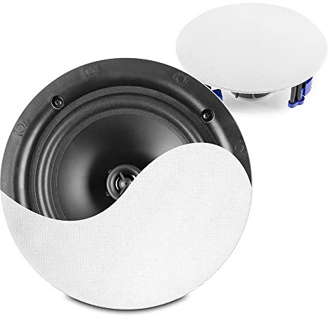 PD NCBT8 Wireless Bluetooth Ceiling Speaker System, 8 Inch, Active 2-Speaker Set with Built-in Amplifier, Bluetooth 5.0, AUX Line-In, Easy Install, Immersive Home Audio, 80W RMS, Coaxial, White