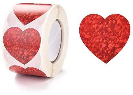 Craftdady 2000 Stück rote Herz-Aufkleber, Rollen, 38 mm, selbstklebendes Geschenkband, Sitckers für Geschenke, Taschen, Umschläge, Luftpolster-Versandtaschen, Hochzeit, Valentinstag