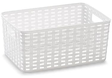 CABLEPELADO Cesta de Almacenamiento Organizador | Cesta de Almacenaje Multiuso | Caja Organizadora | Cesta de baño | 15.5 cm altura x 33 cm largo x 22 cm ancho | Capacidad 10 litros | Rattan | Blanco