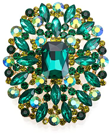 Clearine Damen-Brosche mit Smaragdschliff quadratisch Marquise Strass Kristall-Cluster Brosche für Hochzeit Abschlussball Smaragd-Grün Gold-Ton