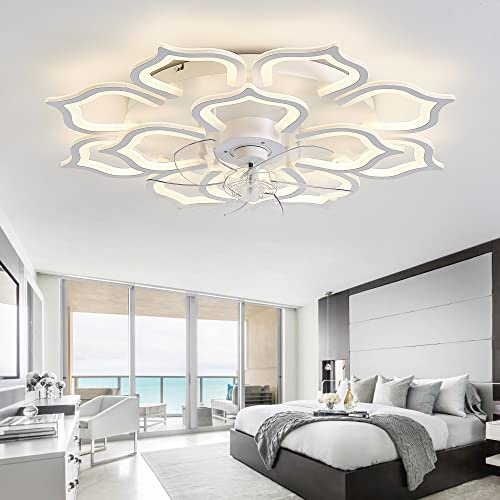 ycwdcz Grande Lampadario Ventilatore con Telecomando Dimmerabile LED 6 velocità Lampadari Ventola Motore DC Reversibile per Camera da Letto Soggiorno Fiore Plafoniera con Ventilatore-White||80CM