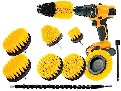 HUAWELL Brosse de nettoyage électrique avec 2 kits de fixation étendus pour joints, sol, baignoire, douche, carrelage, salle de bain et cuisine (jaune)