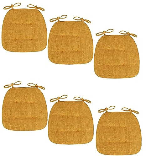 ZTGL 6er Set Sitzpolster Trapezförmig, Stuhlkissen mit Bändern, Weiches Stuhlkissen, Esszimmerkissen, für drinnen und draußen, Stuhl-Sitzkissen für Zuhause, Büro, Garten,Turmeric,43x41x35 cm