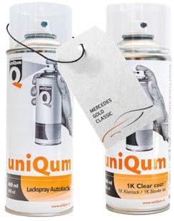 uniQum Spraydose Autolack + Klarlack für MERCEDES GOLD CLASSIC Autolack Reparatur 2x 400 ml