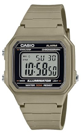 Casio Illuminator Alarm Chronograph Digital Watch 50M Water Resistant W217H-5AV, Beige