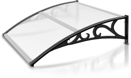 Izrielar Auvent pour porte d'entrée, 100 x 120 cm, en aluminium, transparent, avec support ABS, résistant à la pluie, à la neige et aux UV, polycarbonate transparent