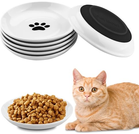 Ciotole per Gatti, Vexillic 6 Pezzi Ciotola per Gatto Ceramica con Base in Gomma Antiscivolo,Ciotole Piatte per Gattini Cuccioli E Piccoli Animali