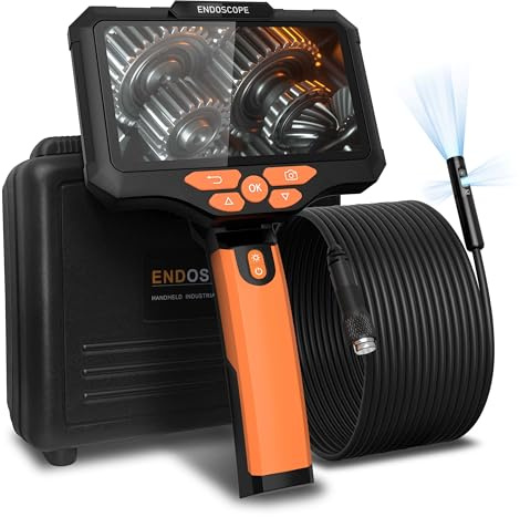 Uiivzey 15M DREI Linsen Endoskopkamera mit 5 Zoll IPS HD Bildschirm, 1920p Inspektionskamera, IP67 Wasserdicht Kanalkamera, 8mm Endoskop Rohrkamera mit 64GB Karte Unterstützt Foto und Video