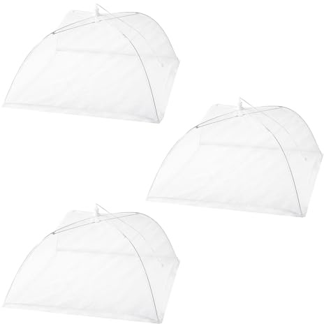 CONNECTION 3 Stück Fliegenhaube 32 × 32 cm Obstkorb mit Fliegenschutz Fliegenhaube Faltbare Mesh-Material Fliegenhaube Abdeckhaube für Camping Obst Essen Picknick Lebensmittel BBQ Buffets (Weiß)