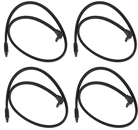 4X 50cm 3.0 III Sata3 Cable de Datos de 7 Cables Ssd 6Gb/S de ÁNgulo Recto Cable de Datos de Disco Duro HDD con de Nylon (Negro)