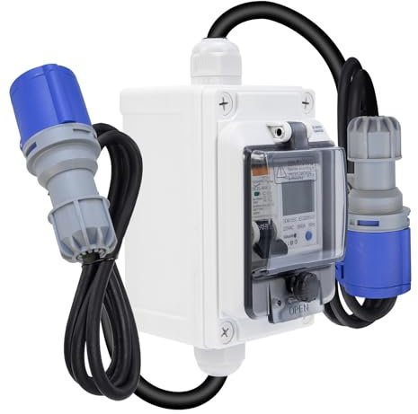 Mobile Digital Electricity Meter, 230 V Power Consumption Meter with RCBO/Reset, Mobile Portable Power Consumption Meter with Rubber Cable, IP67 Waterproof for Motorhomes/Electric/Boat