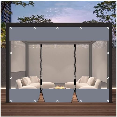 Transparente Pavillon-Seitenteile, 4,8 x 3 m, wasserdichte Outdoor-Vorhänge mit Reißverschluss und PVC-Plane, transparente Plane für Pergola, Terrasse, Carport, 0,3 mm Dicke