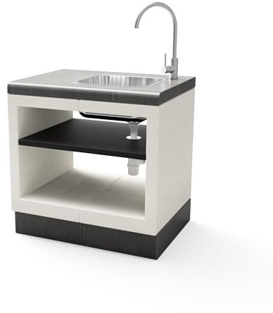 MAESTRO FERRETERO TUOZI KITAWAY Standmodul mit Waschbecken und Wasserhahn aus Edelstahl für vorgefertigten Grill (weiß, grau, 84 x 63 x 63 cm) - Verwendung im Freien
