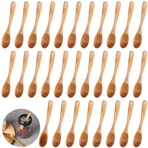 30 Pack Small Wooden Spoons for Cooking - 3.9 Inch Mini Stirring Spoons | Reusable Natural Wooden Teaspoons Set for Honey, Spices, Sugar, Coffee | Kitchen Utensils