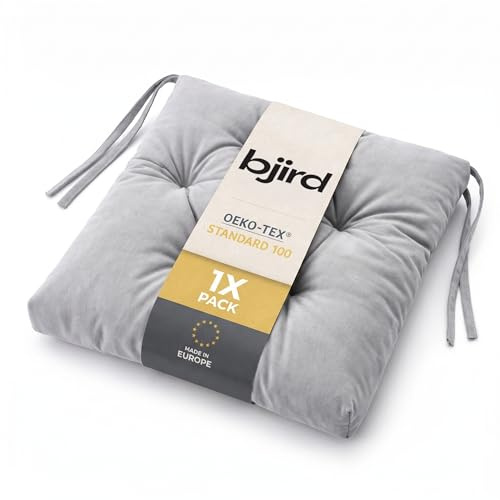 Bjird Wasserdichtes Stuhlkissen 45x45 cm – Gartenkissen für Stühle & Sessel – Dickes Sitzkissen 6 cm – Outdoor Sitzauflage für Gartenmöbel – Wetterfest & Pflegeleicht - 1 Stück - Aschgrau