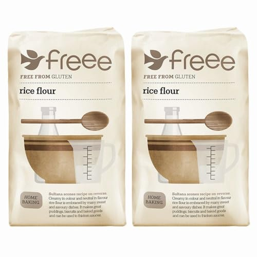 FREEE by Doves Farm Gluten Free Rice Flour 1kg x 2 - Naturally Milled White & Brown Rice for Baking, Thickening & Cooking - Vegan, Coeliac & Gluten-Free Diets with Welari Thank You Card | (2 Pack)