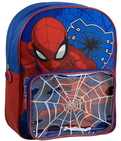 Zaino scolastico per bambini Spider-Man con tasca trasparente e ragnatela - Zaino resistente Spiderman blu e rosso per bambini fan della Marvel