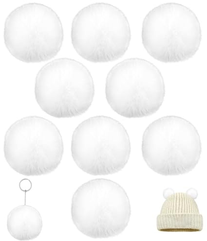 Nexlynk 9 Stück 8cm Kunstfell Pompon Fellbommel Pompon Bommel für Mützen, Beanies, Tasche Anhängern, Schlüsselanhänger, Dekoration, Bekleidung Zubehör, Fellpompon, Künstlicher Haarball, weiß