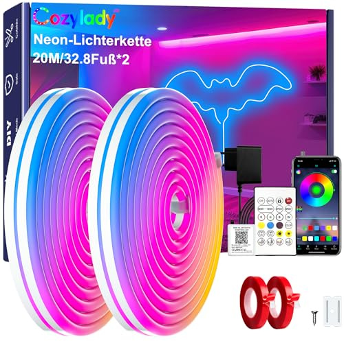 Cozylady RGB Neon Led strip Light, mit Fernbedienung, APP Steuerung, wasserdichte flexible Rgb Streifen, 24V LED Neon band für Schlafzimmer, Heiminnenausstattung Dekoration (66Fuß/20M)
