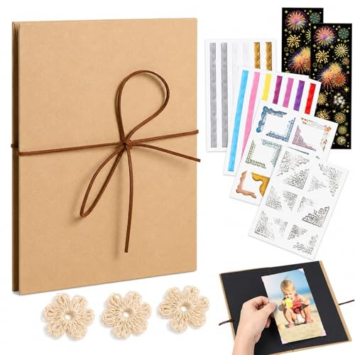 RhiVrillion Album per Foto 5 pollici – Album Laurea con Pagine Nere – Inclusi 2 Adesivi Fuochi d’Artificio, 4 Angoli, 50 Punti Colla – Libro Foto o Scrapbook Fai da Te