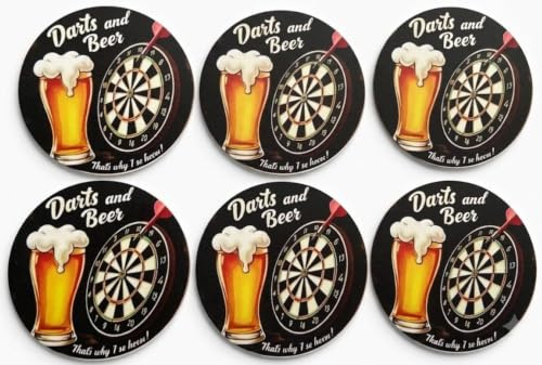 6er Set Dart Bier Untersetzer Holz 10cm – Lustiges Bar Deko Zubehör MU L1139